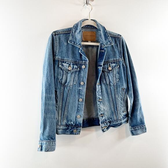 Lucky Brand Tomboy Trucker Graphic Blue Jean Babe Denim Jean Jacket Blue Small - Picture 8 of 16